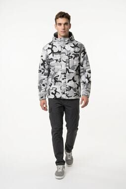 Tezo Outdoor Black Gray Camo Zip Off Detached Hood Full Zip Men's S Rain Jacket
